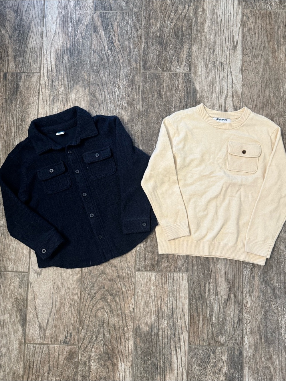 Old Navy Two Knit Tops - Navy Shirt Jacket & Cream Pocket Sweater